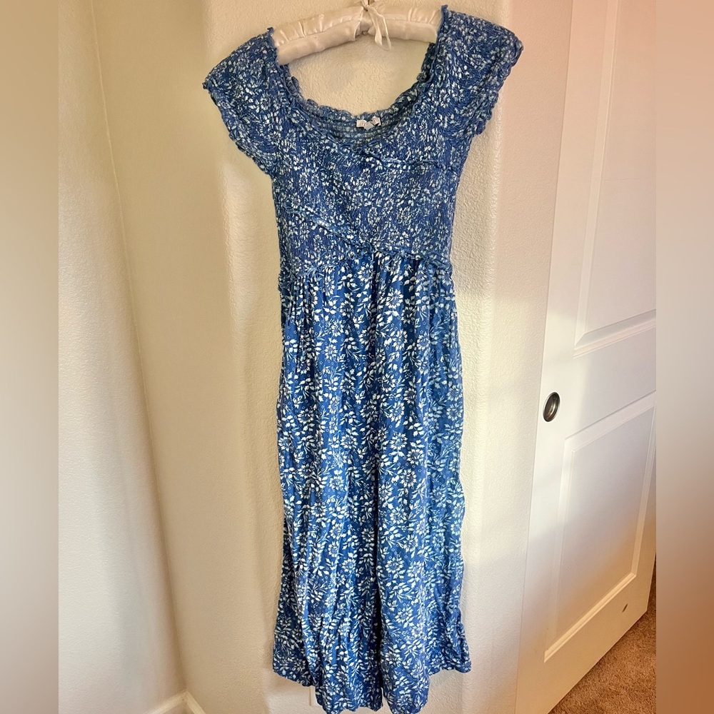 Patrons of Peace Blue Textured Capri Jumpsuit